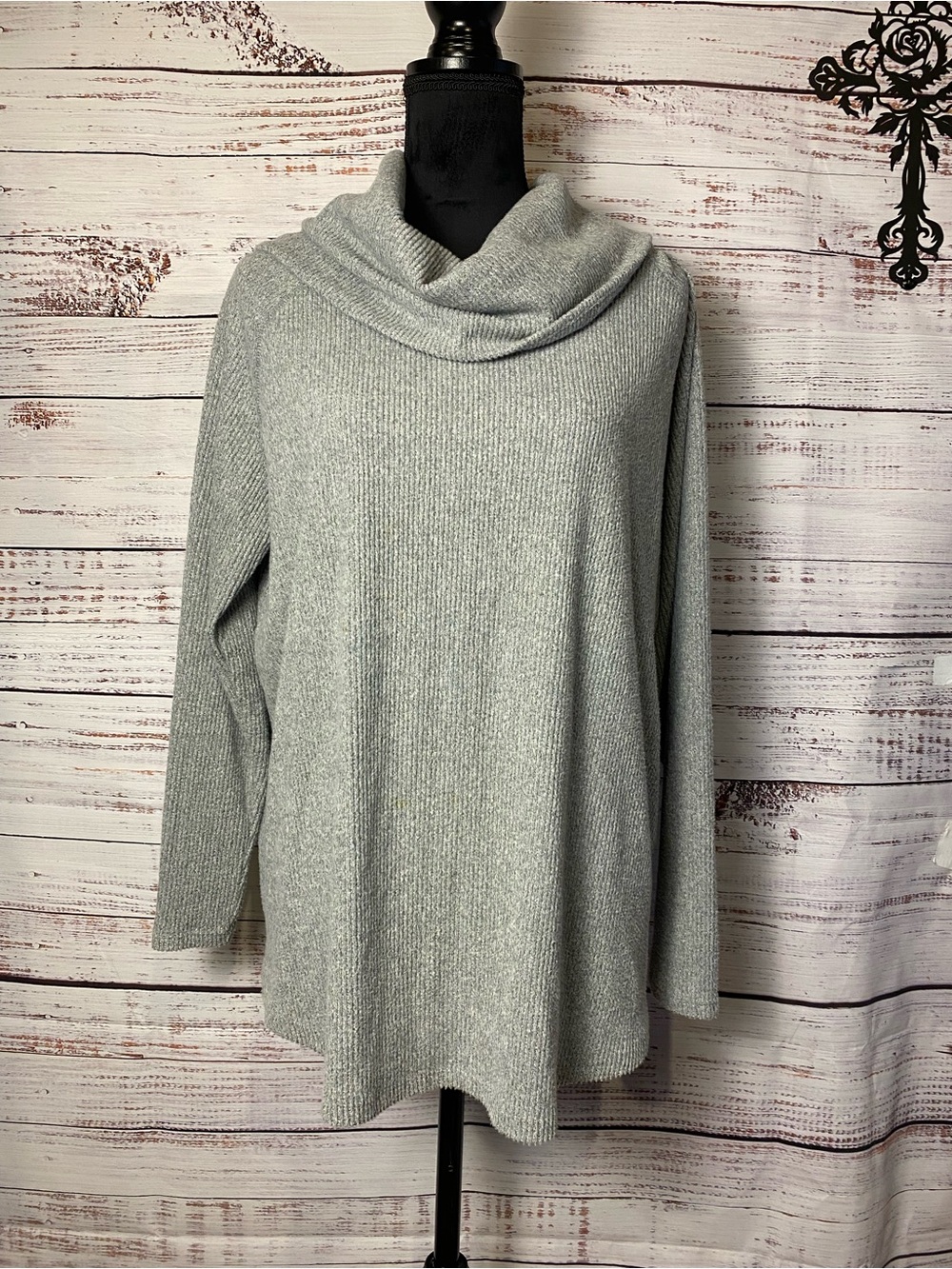 Terra & Sky Heather Gray Draped Cowl Neck Sweater Sz-XL